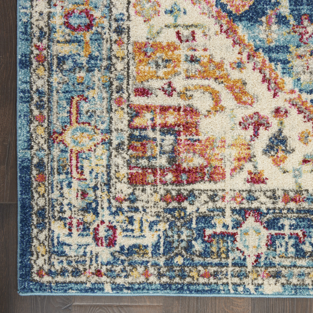 2" X 3" Blue And Ivory Power Loom Area Rug