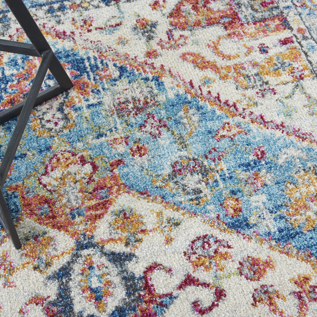 5" X 7" Blue And Ivory Power Loom Area Rug