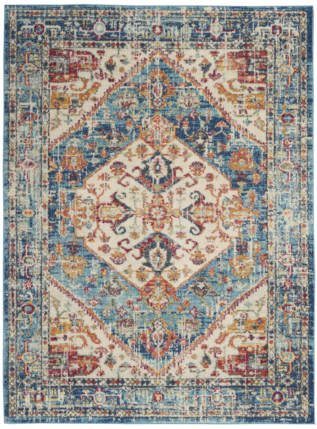 5" X 7" Blue And Ivory Power Loom Area Rug
