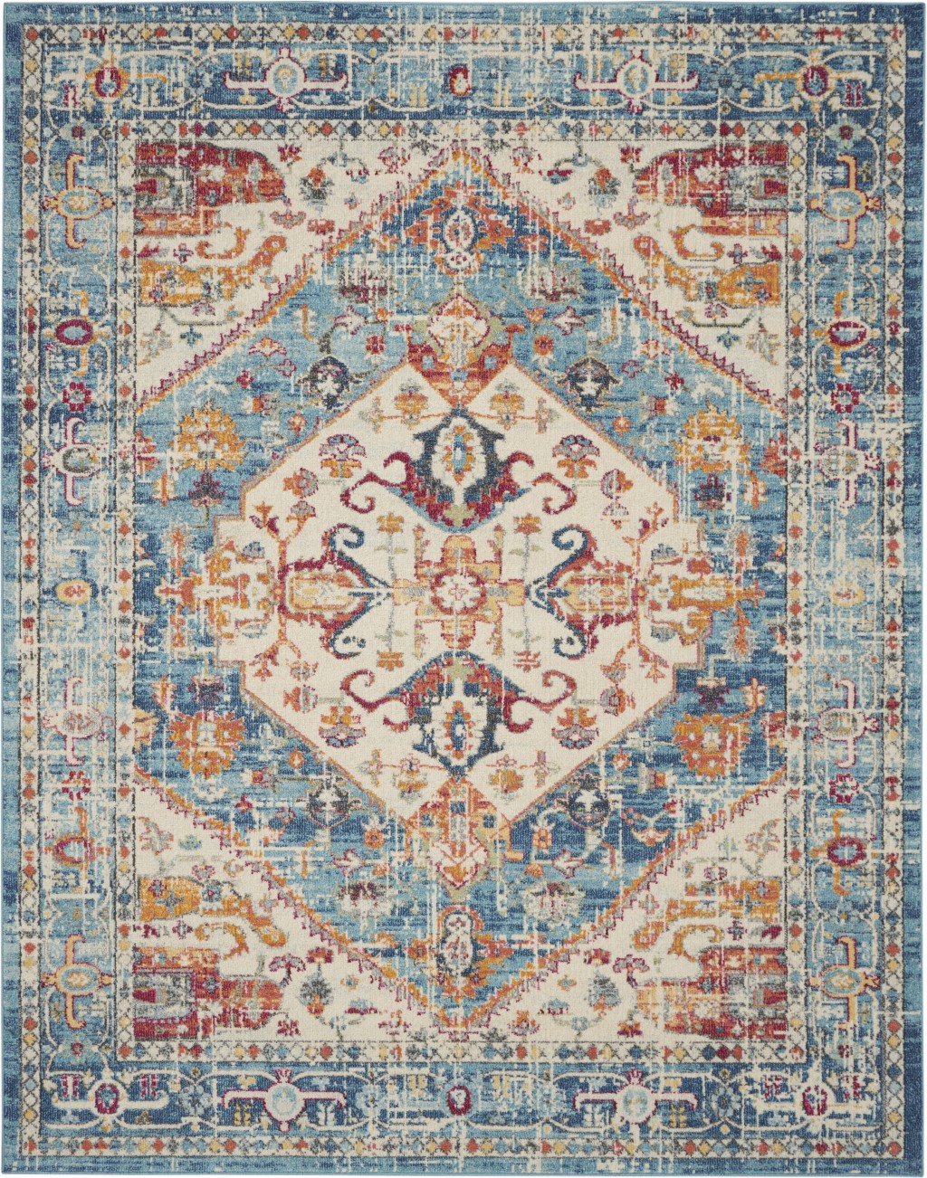 7' X 10' Blue And Ivory Power Loom Area Rug-385552-1