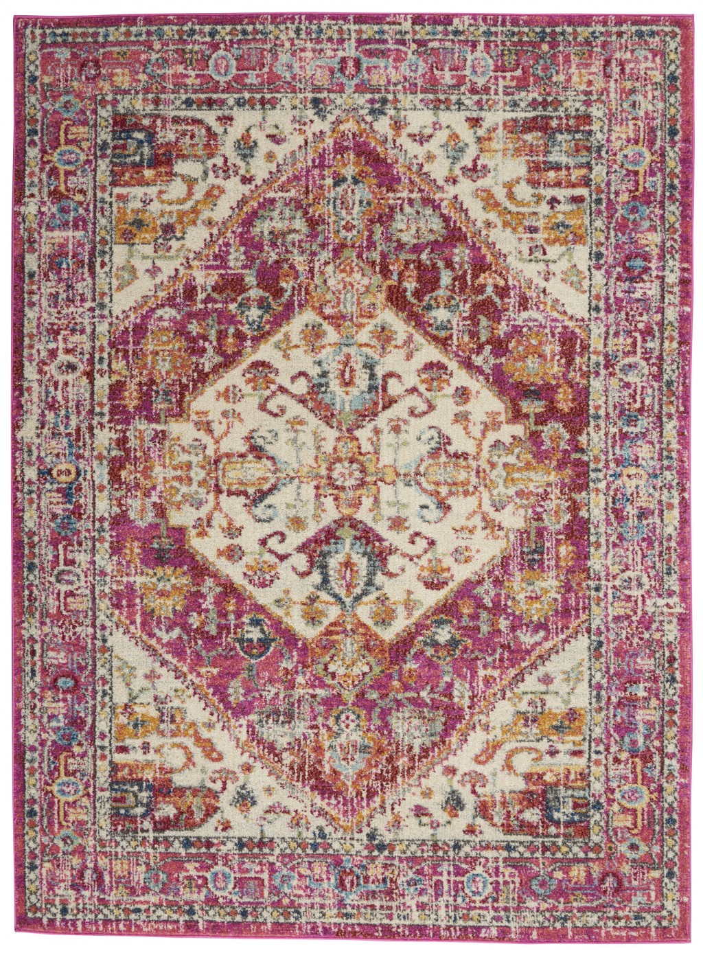 5' X 7' Pink And Ivory Power Loom Area Rug-385556-1