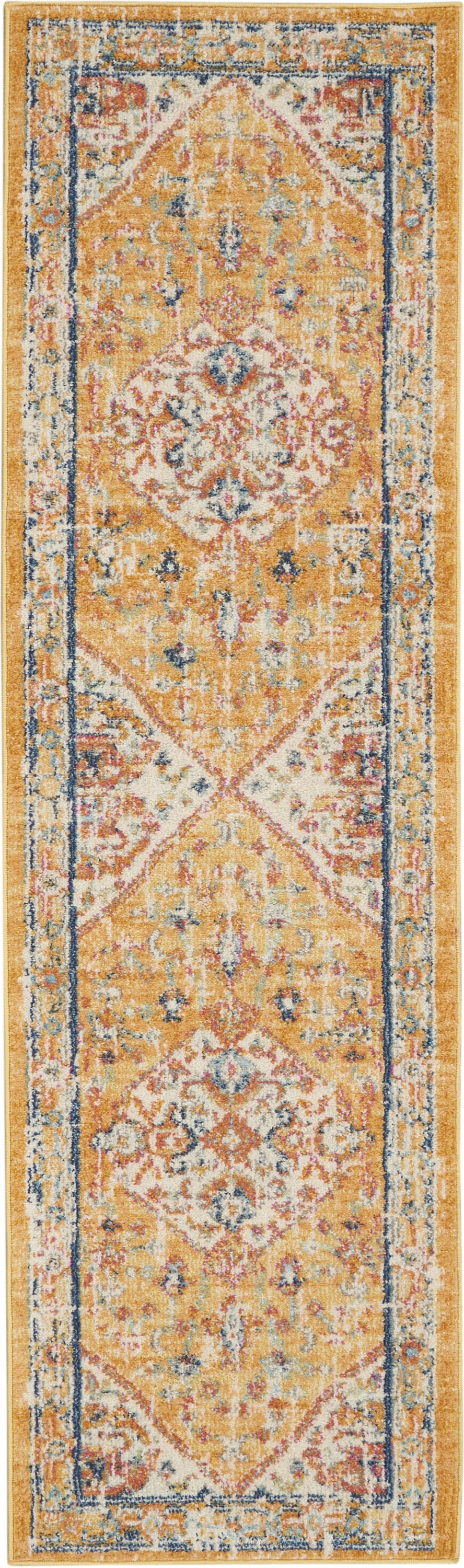 8' Yellow And Ivory Dhurrie Runner Rug-385561-1
