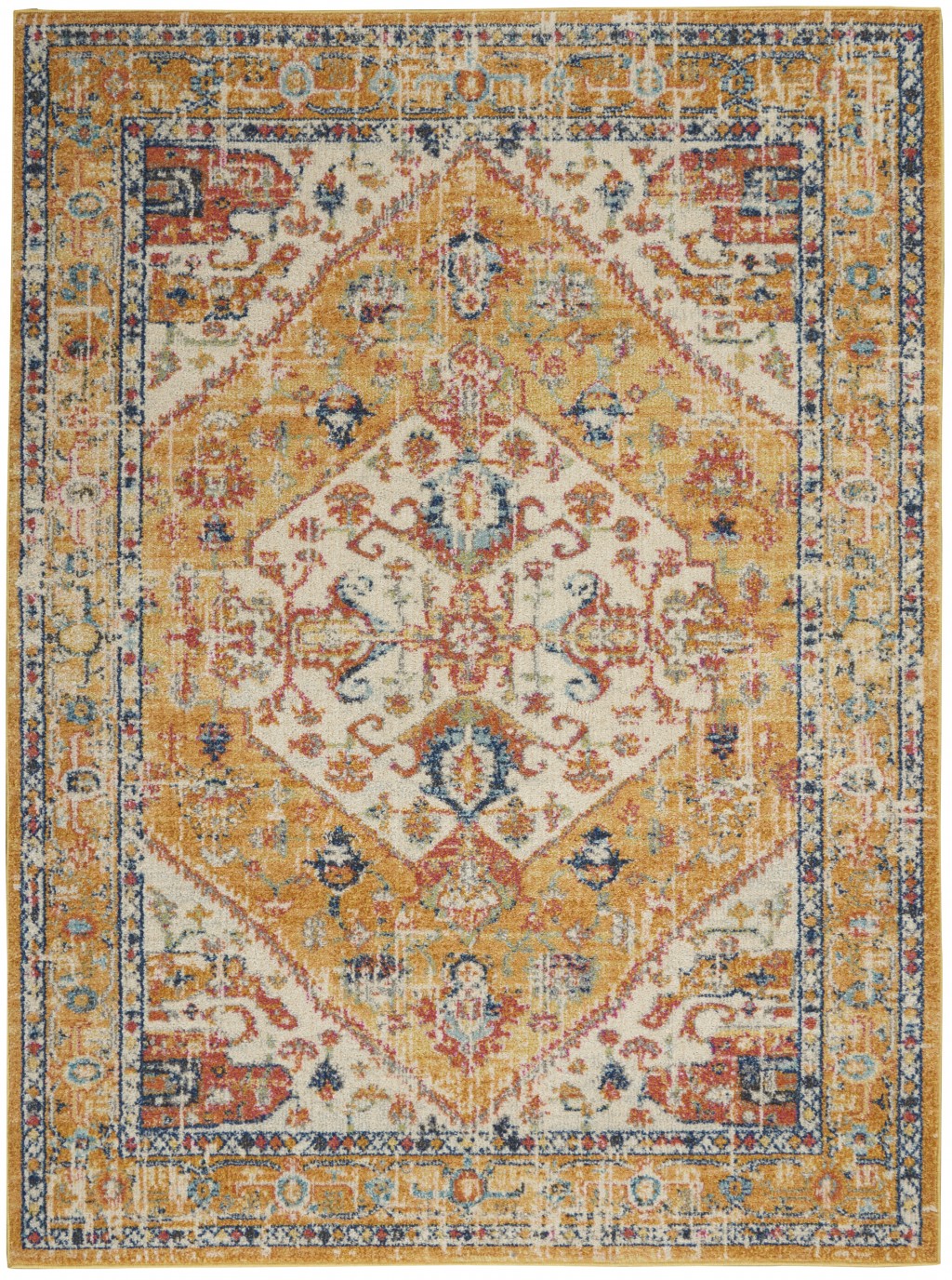 4' X 6' Yellow And Ivory Dhurrie Area Rug-385562-1
