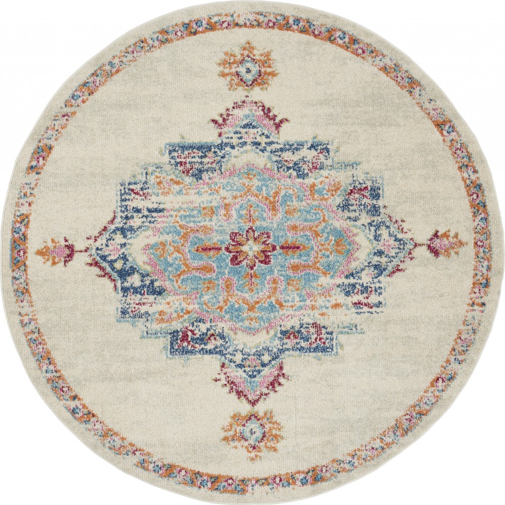 5' Gray And Ivory Round Power Loom Area Rug-385573-1