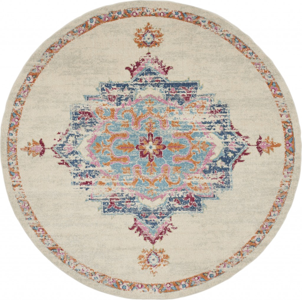 8' Gray And Ivory Round Power Loom Area Rug-385575-1