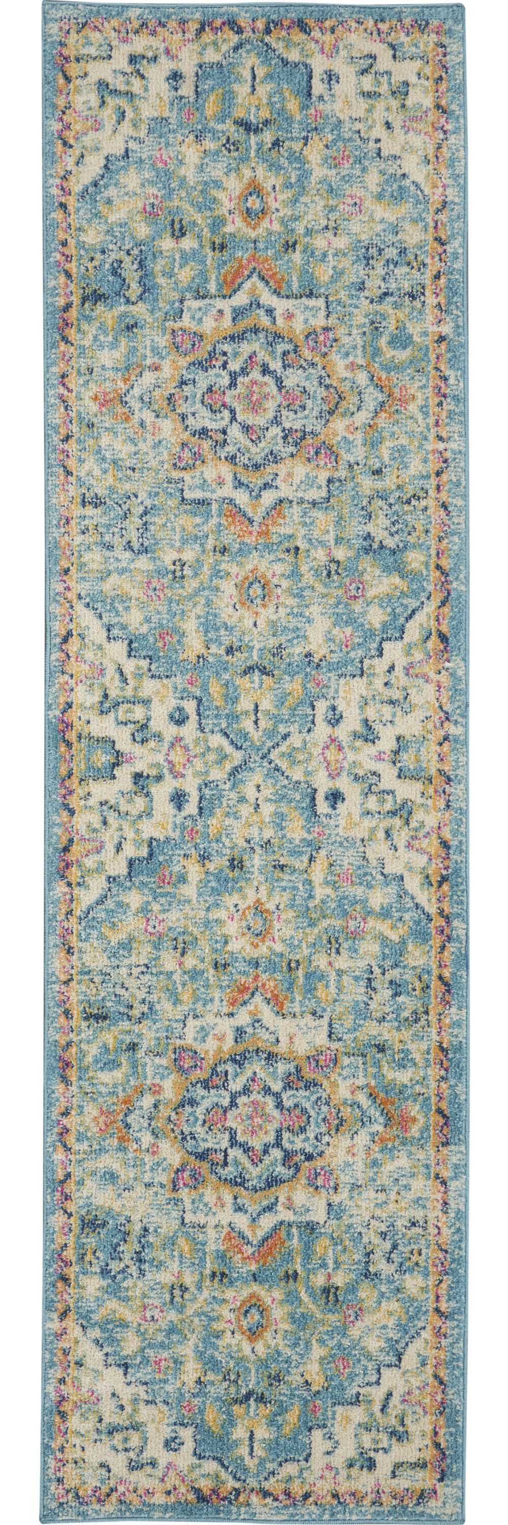 6" Blue And Ivory Dhurrie Runner Rug