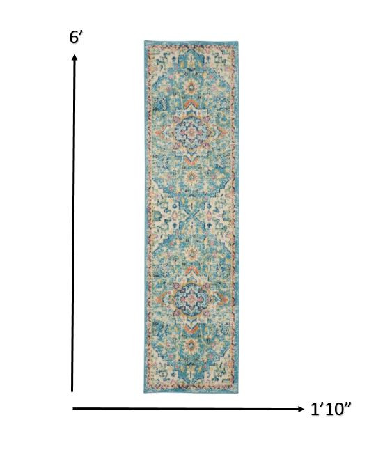 6" Blue And Ivory Dhurrie Runner Rug