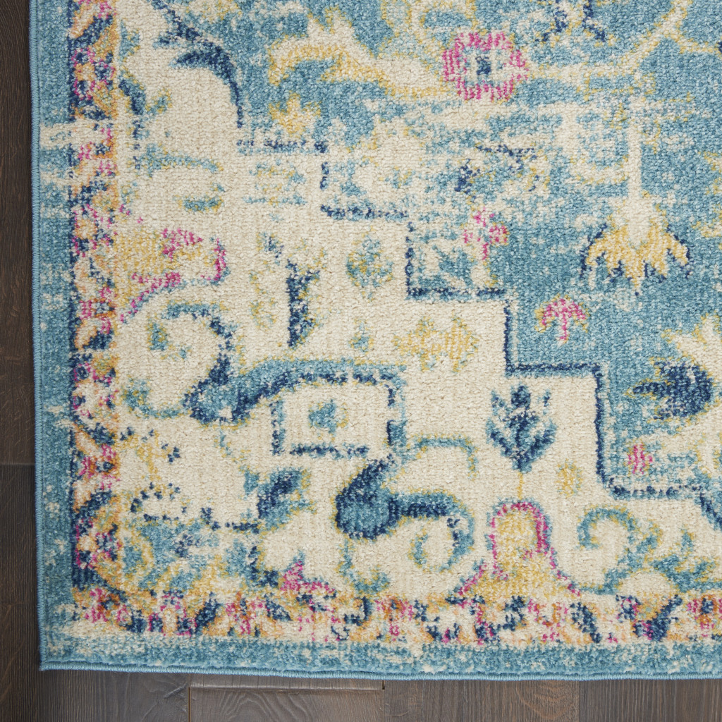6" Blue And Ivory Dhurrie Runner Rug