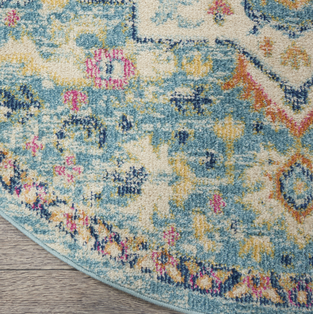 8" Blue And Ivory Round Dhurrie Area Rug