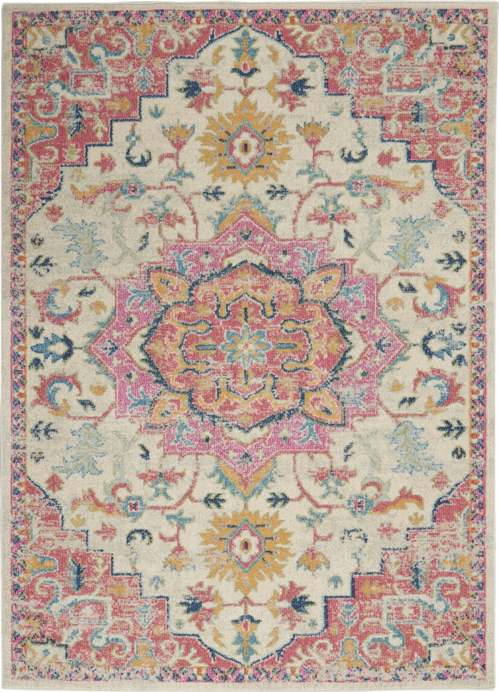 5' X 7' Pink And Ivory Southwestern Dhurrie Area Rug-385590-1