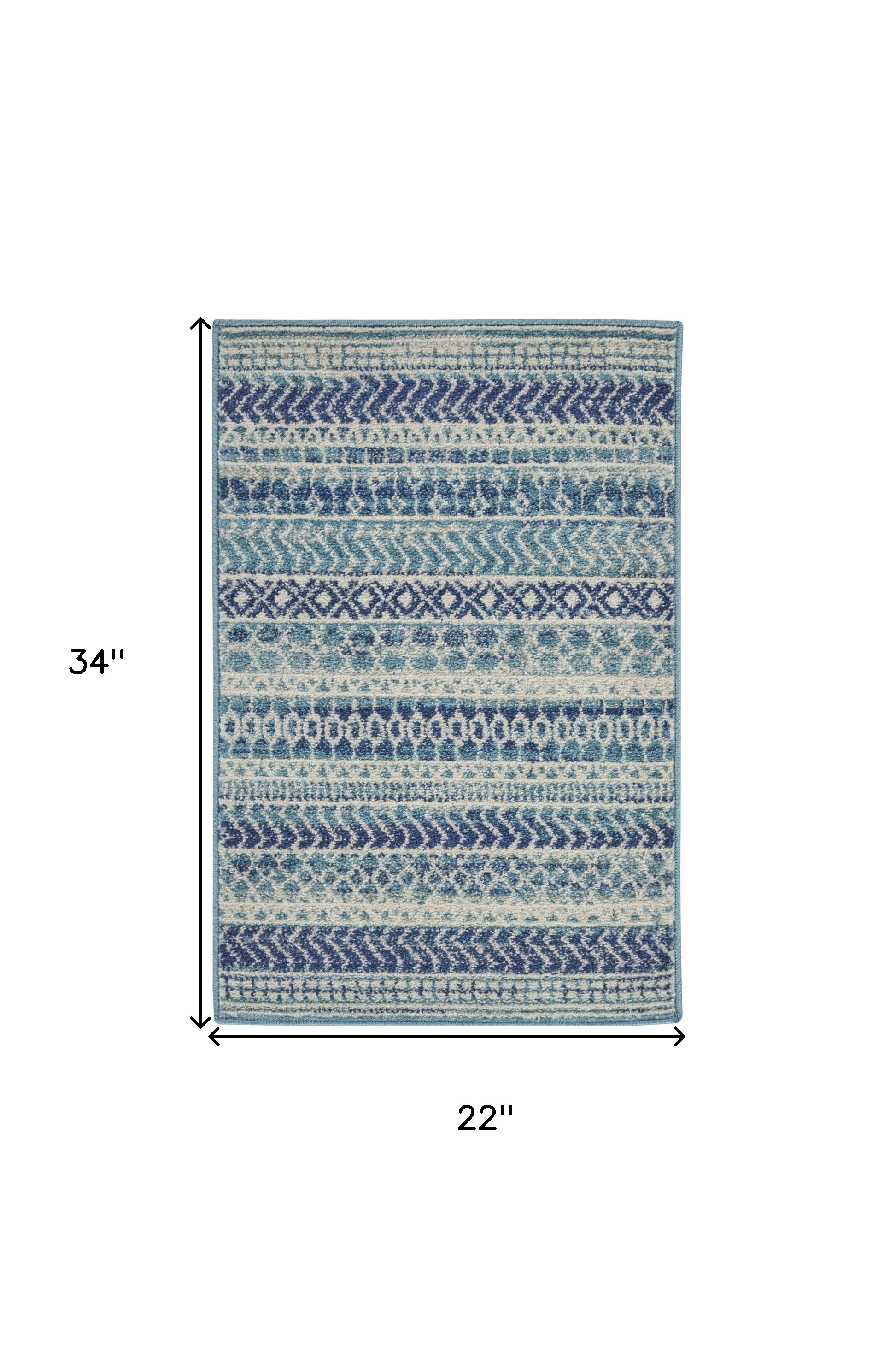 2" X 3" Blue and Ivory Striped Power Loom Area Rug