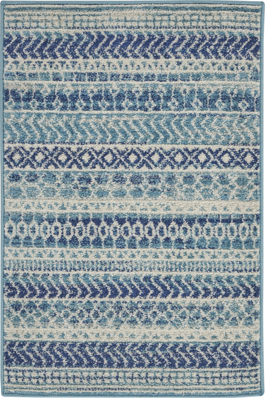 2" X 3" Blue and Ivory Striped Power Loom Area Rug