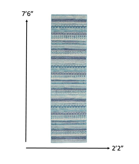 8" Navy Blue Southwestern Power Loom Runner Rug