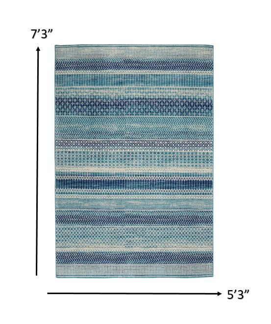 5" X 7" Navy Blue Southwestern Power Loom Area Rug