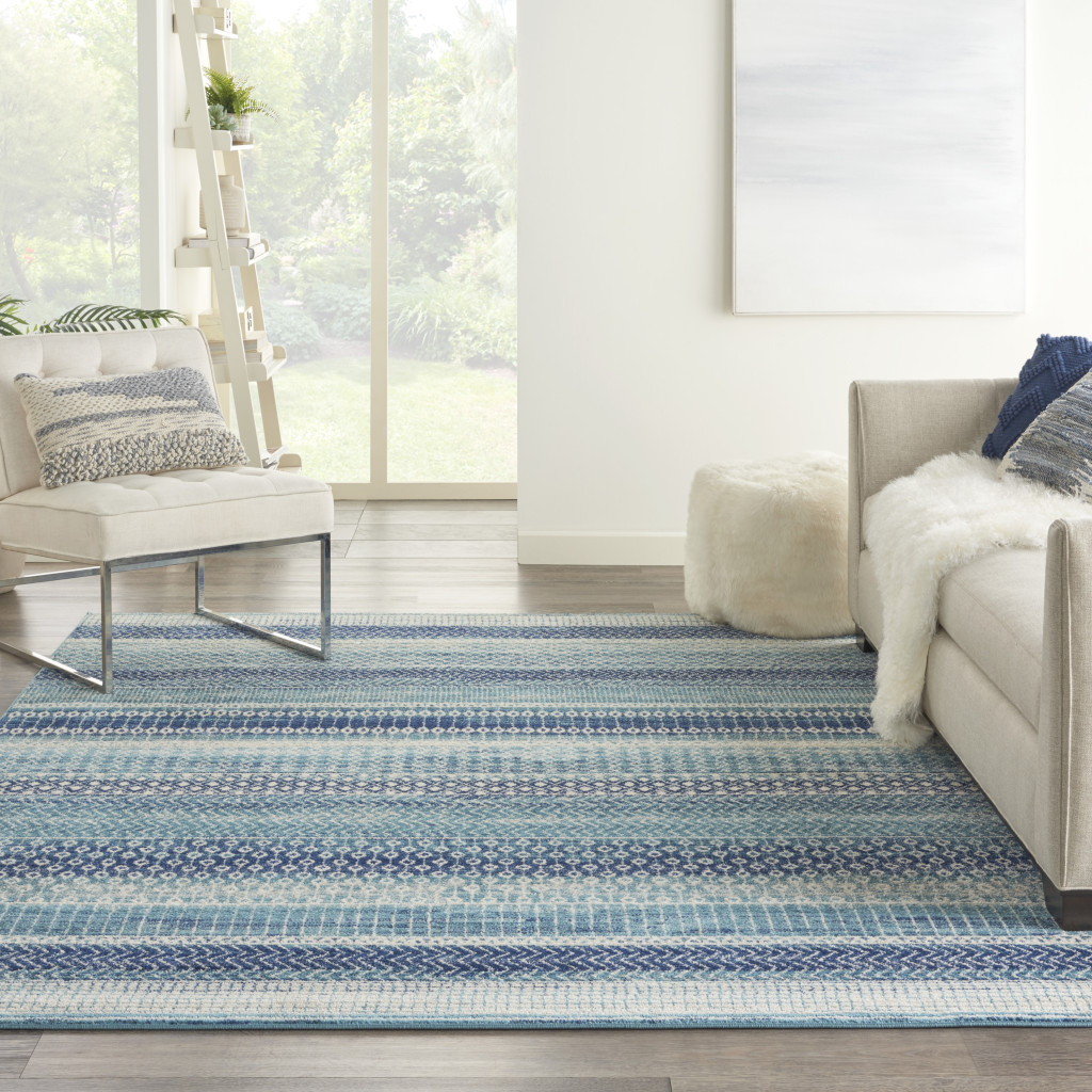 7" X 10" Navy Blue Southwestern Power Loom Area Rug