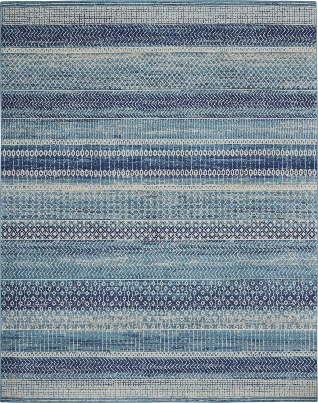 7" X 10" Navy Blue Southwestern Power Loom Area Rug