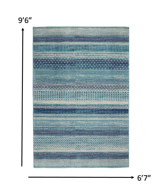 7" X 10" Navy Blue Southwestern Power Loom Area Rug