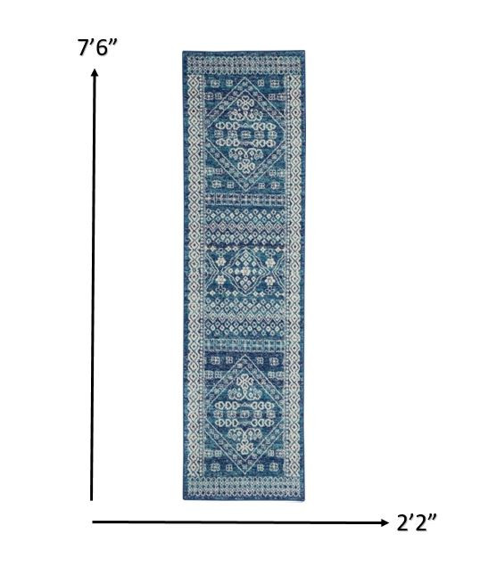 8" Navy Blue Shag Power Loom Runner Rug