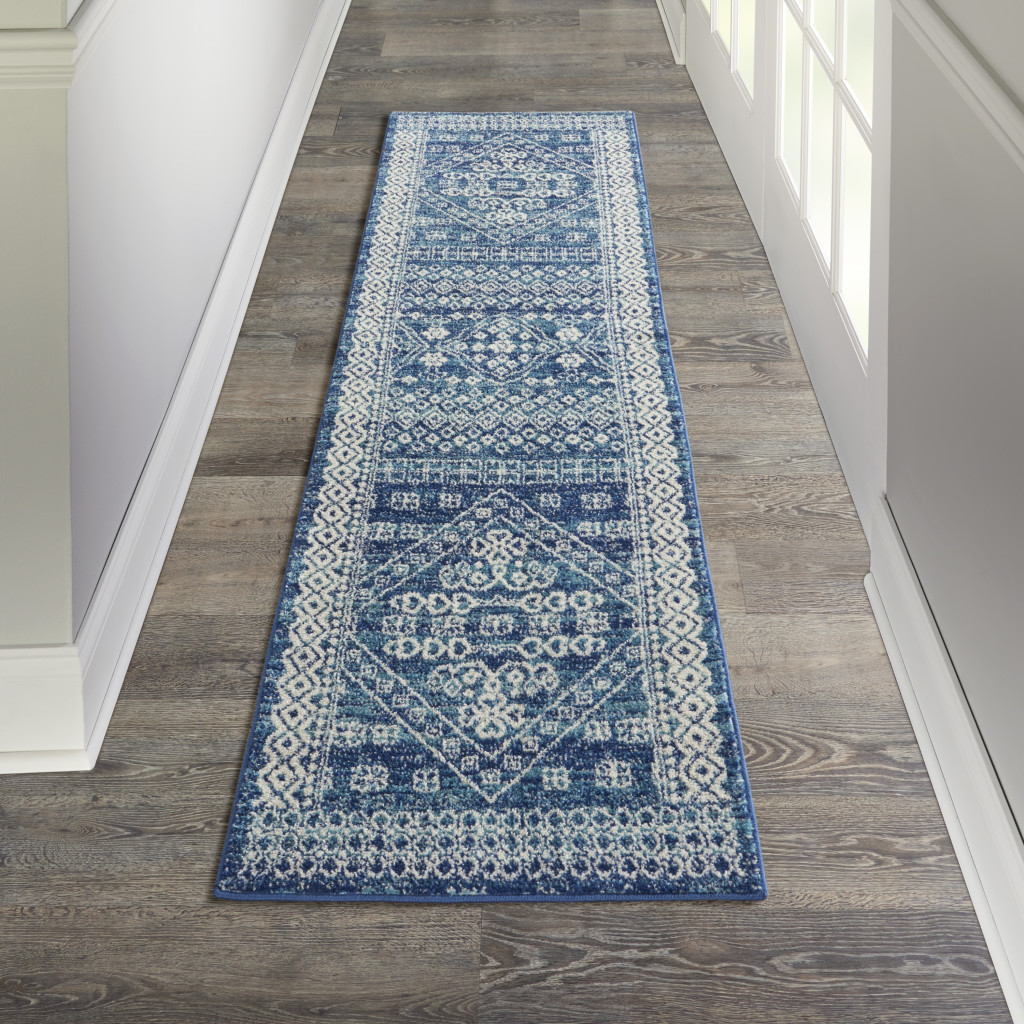 8" Navy Blue Shag Power Loom Runner Rug