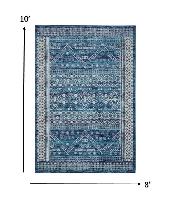 8" X 10" Navy Blue Power Loom Area Rug