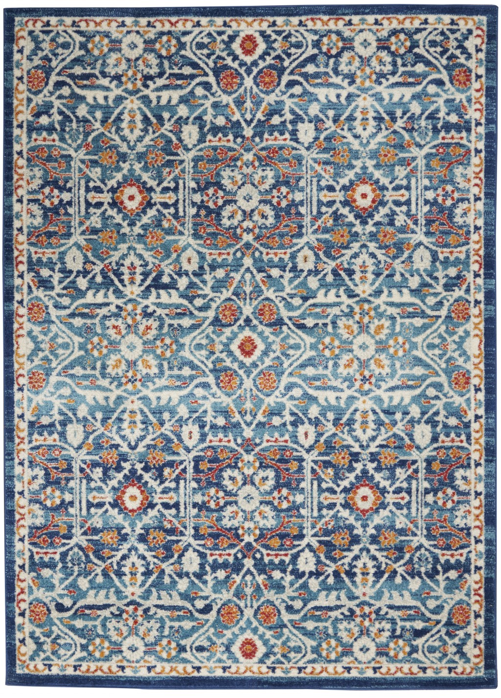 4' X 6' Blue And Ivory Floral Power Loom Area Rug-385610-1