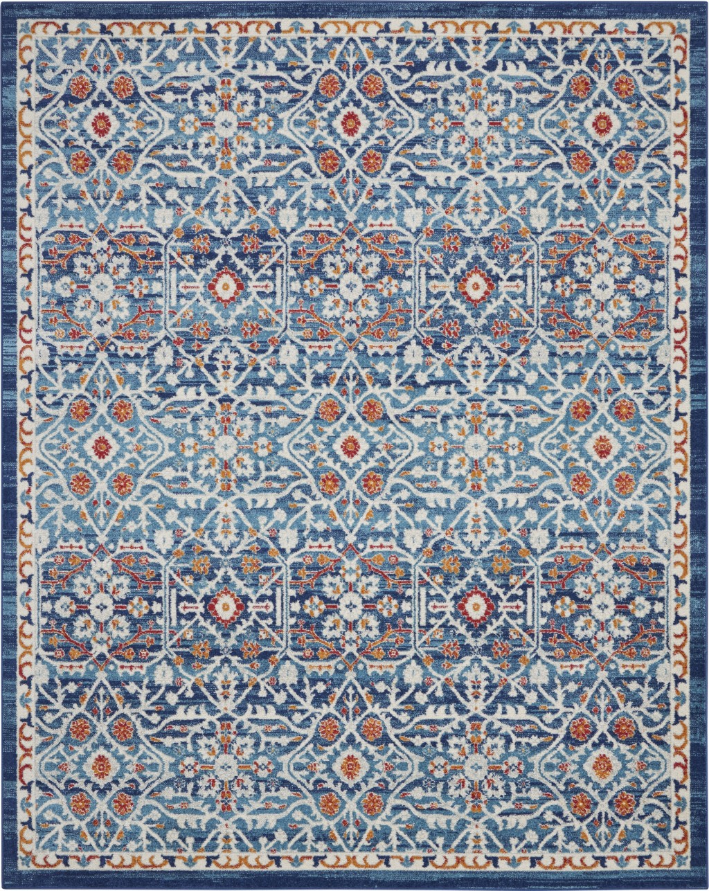 8' X 10' Blue And Ivory Floral Power Loom Area Rug-385612-1