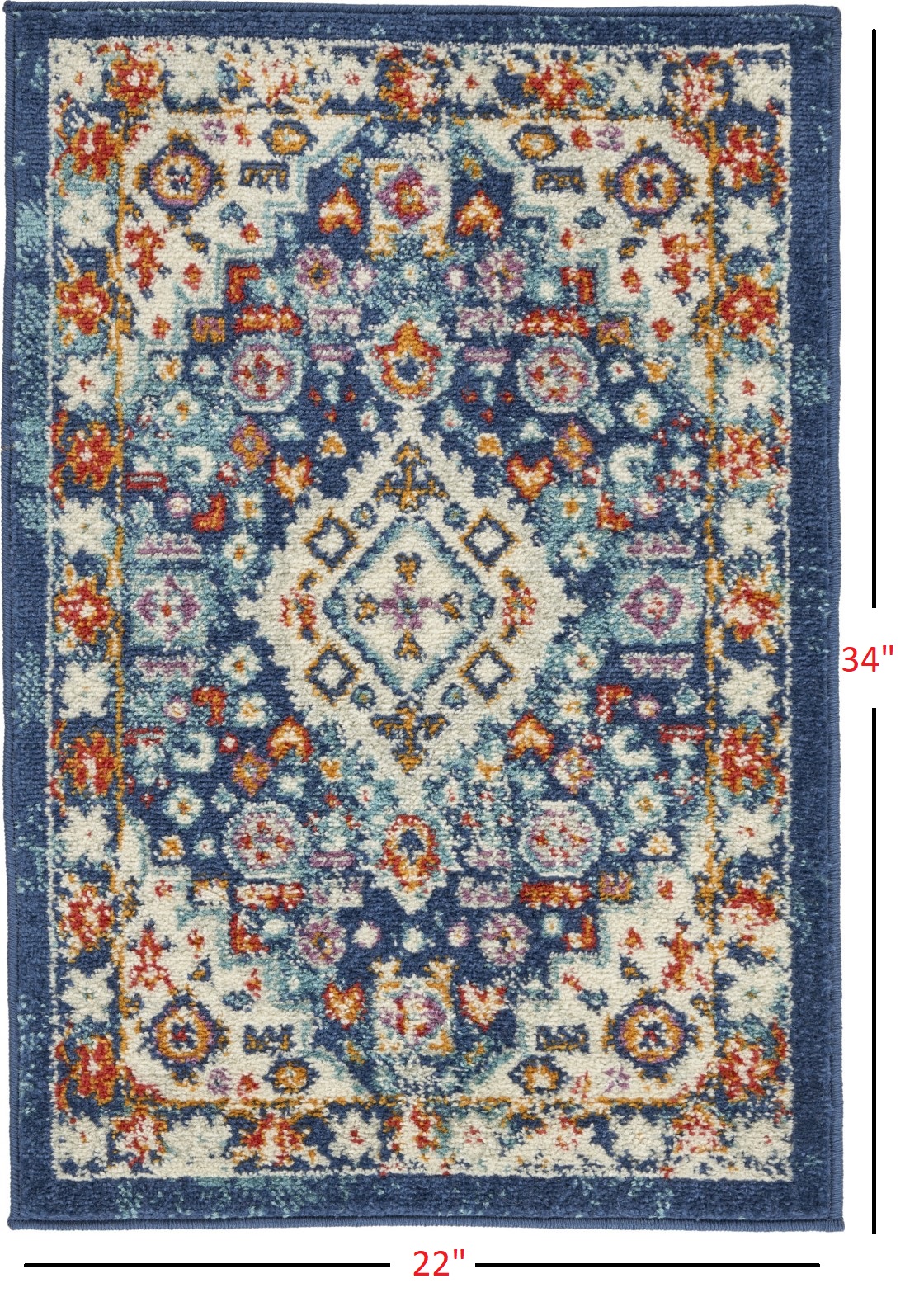 2" X 3" Blue And Ivory Medallion Scatter Rug