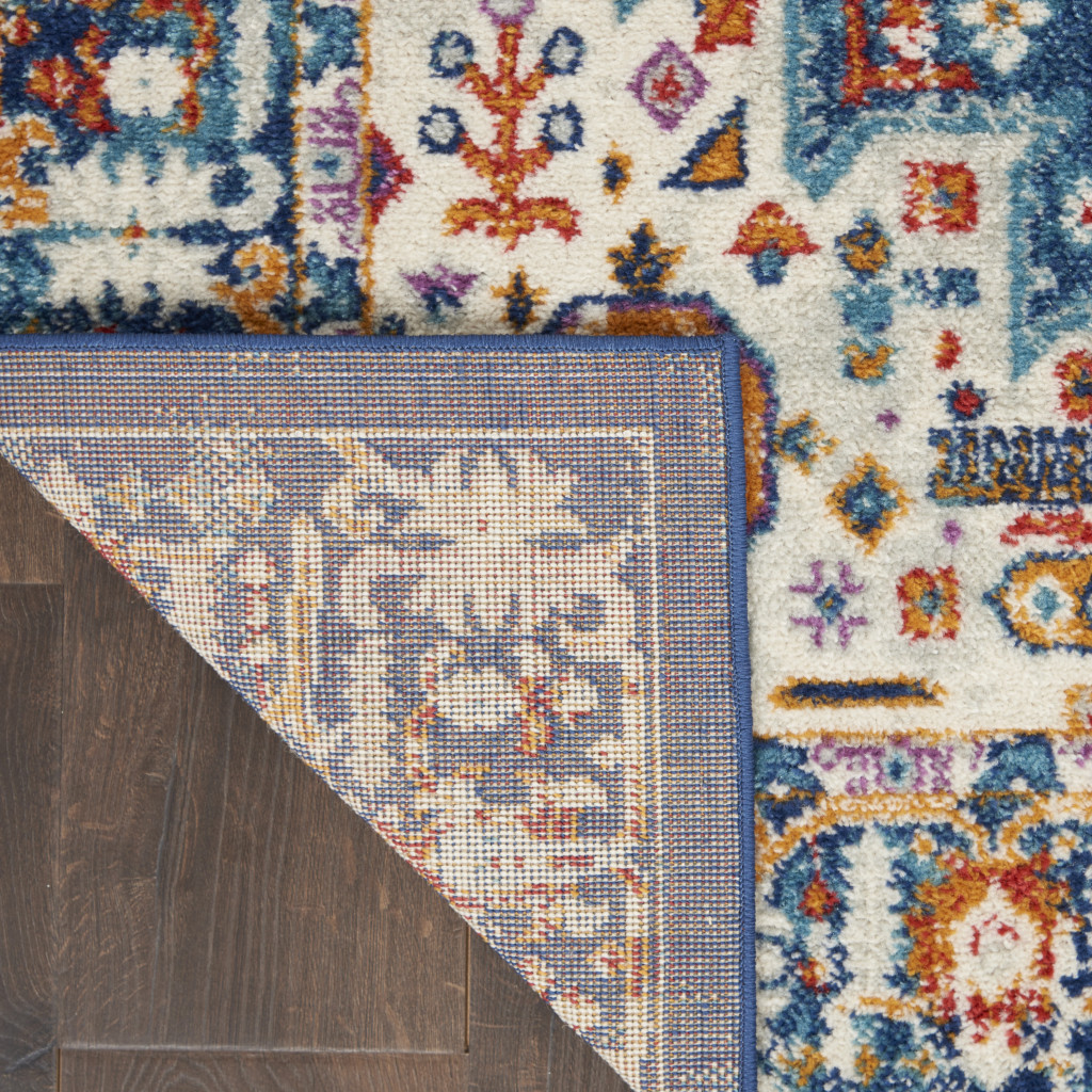 2" X 3" Blue And Ivory Medallion Scatter Rug