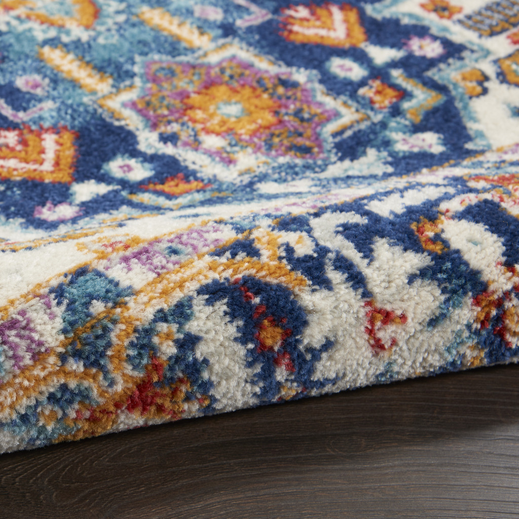 2" X 3" Blue And Ivory Medallion Scatter Rug