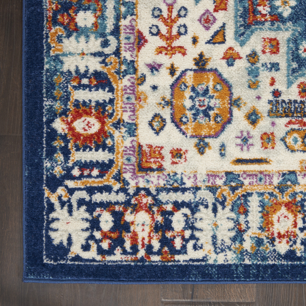 2" X 3" Blue And Ivory Medallion Scatter Rug
