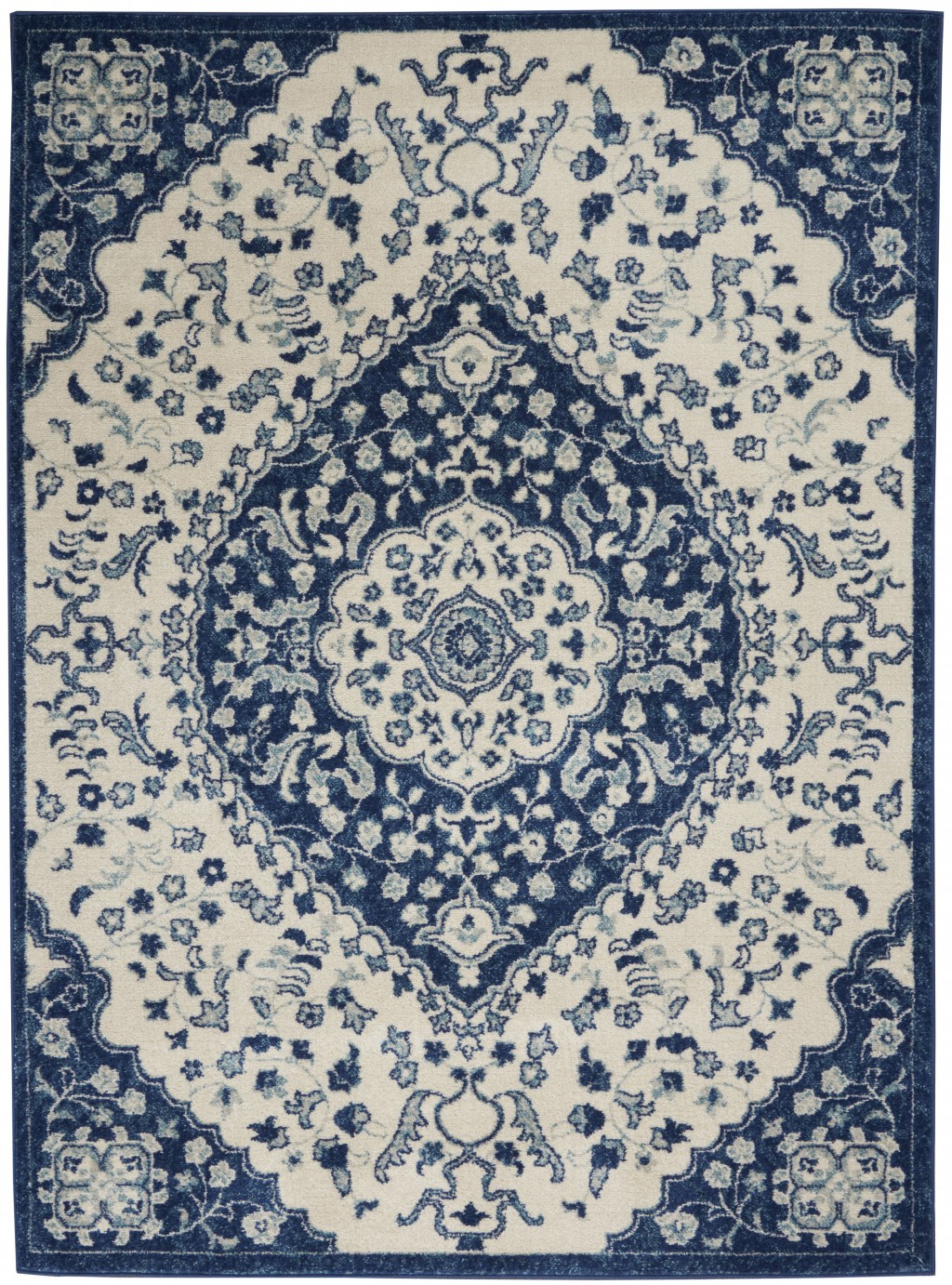 4' X 6' Blue And Ivory Power Loom Area Rug-385625-1