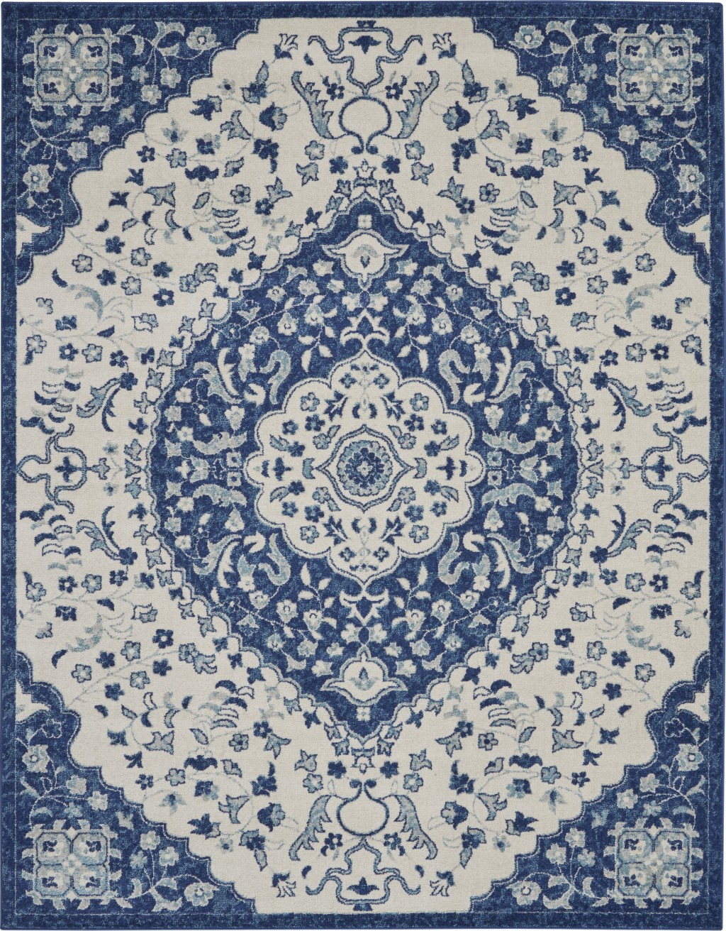 8' X 10' Blue And Ivory Power Loom Area Rug-385627-1