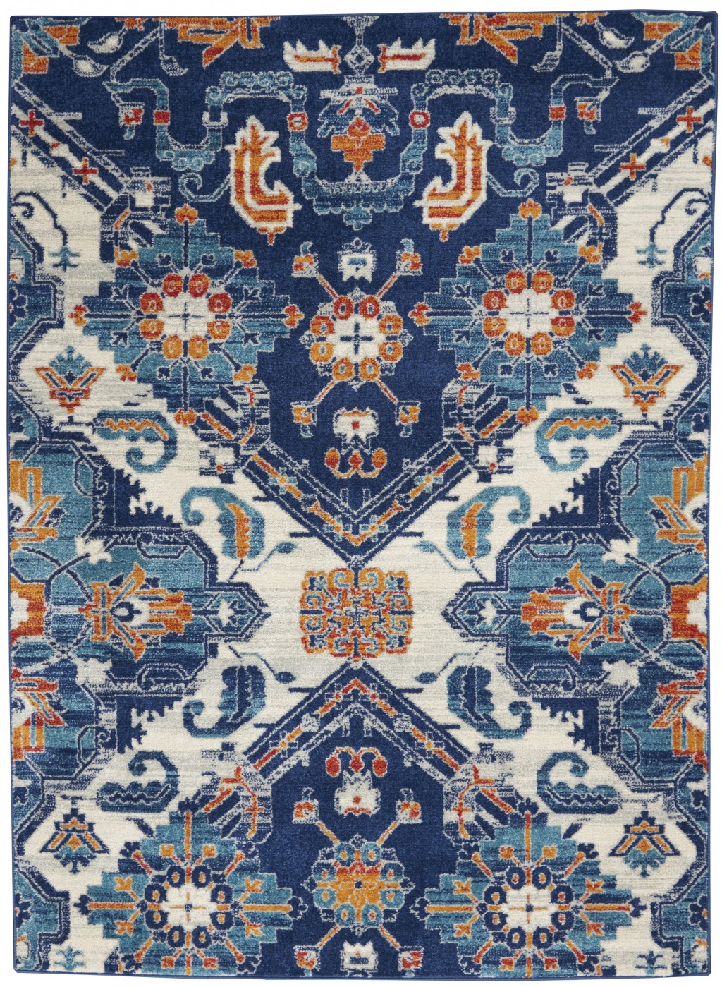 4' X 6' Blue And Ivory Floral Power Loom Area Rug-385630-1