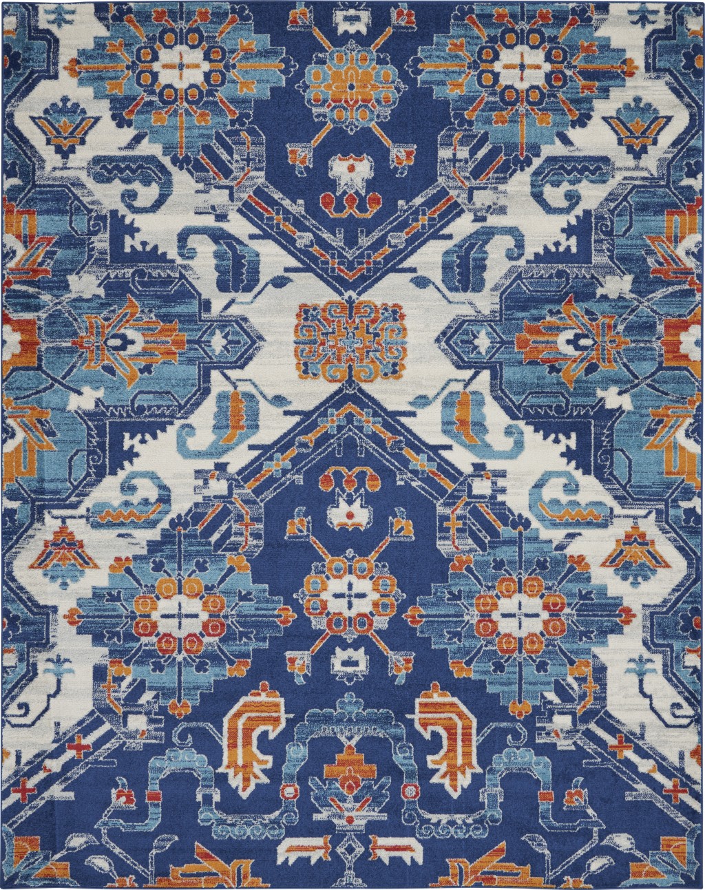 8' X 10' Blue And Ivory Floral Power Loom Area Rug-385632-1