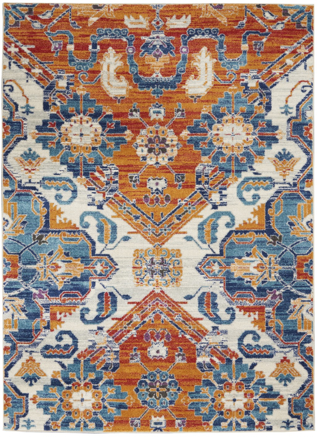 5' X 7' Orange And Ivory Floral Power Loom Area Rug-385636-1
