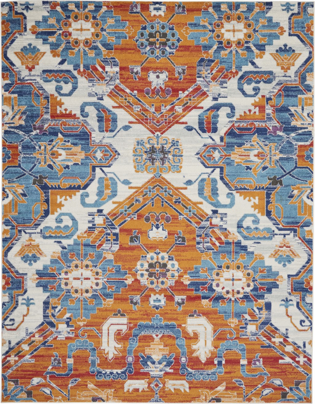 8' X 10' Orange And Ivory Floral Power Loom Area Rug-385637-1