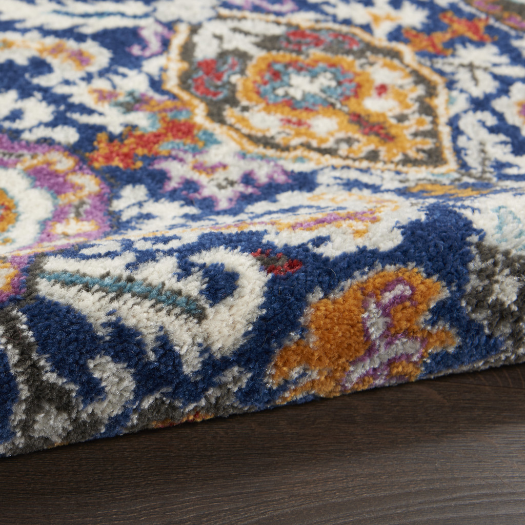 8" Blue And Ivory Power Loom Runner Rug