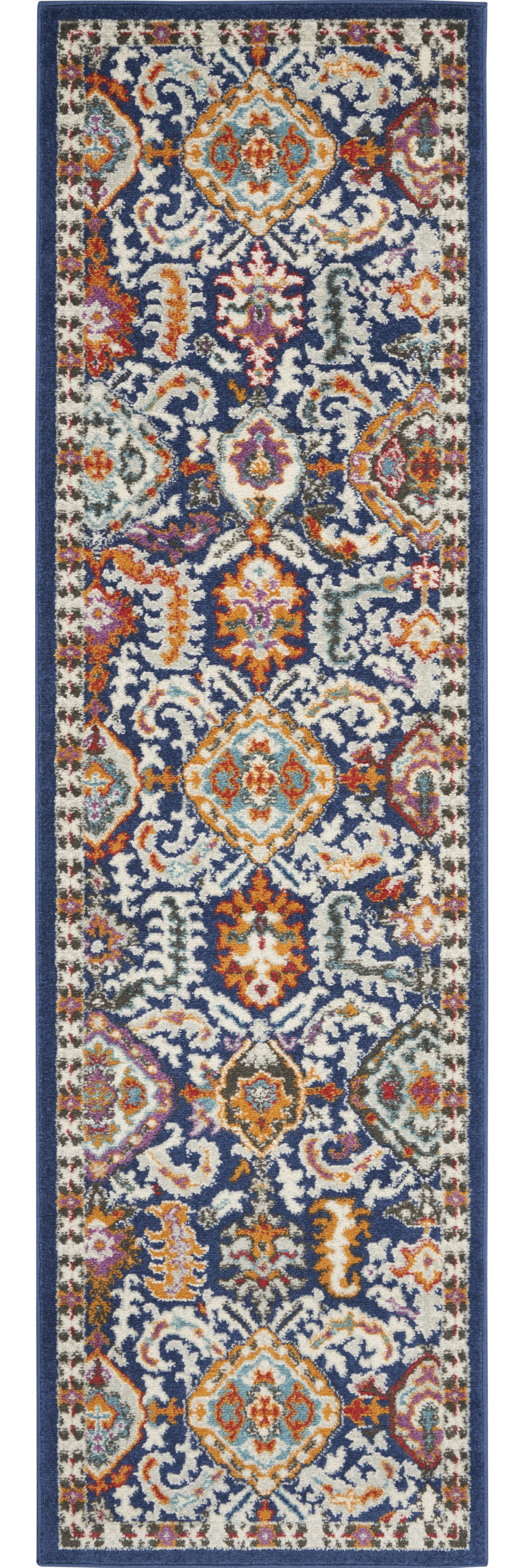 8" Blue And Ivory Power Loom Runner Rug