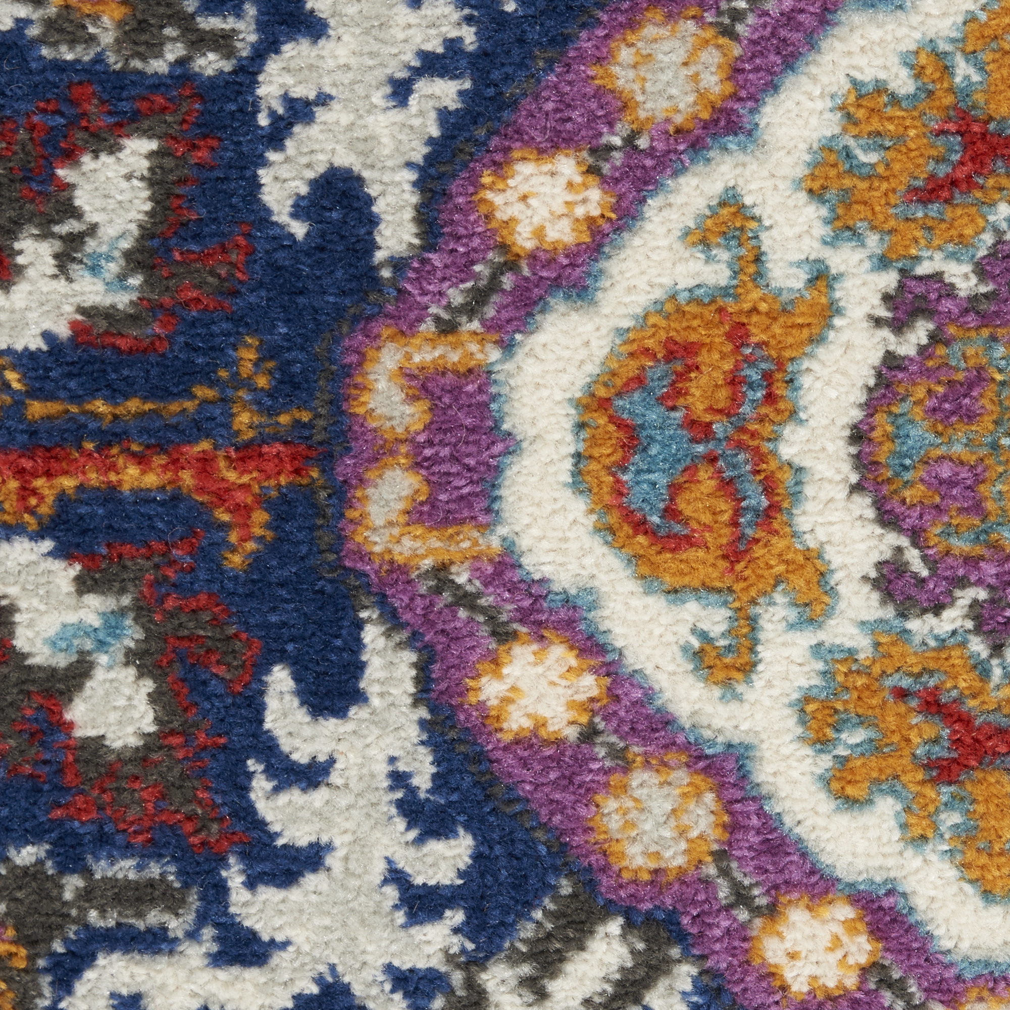 8" Blue And Ivory Power Loom Runner Rug