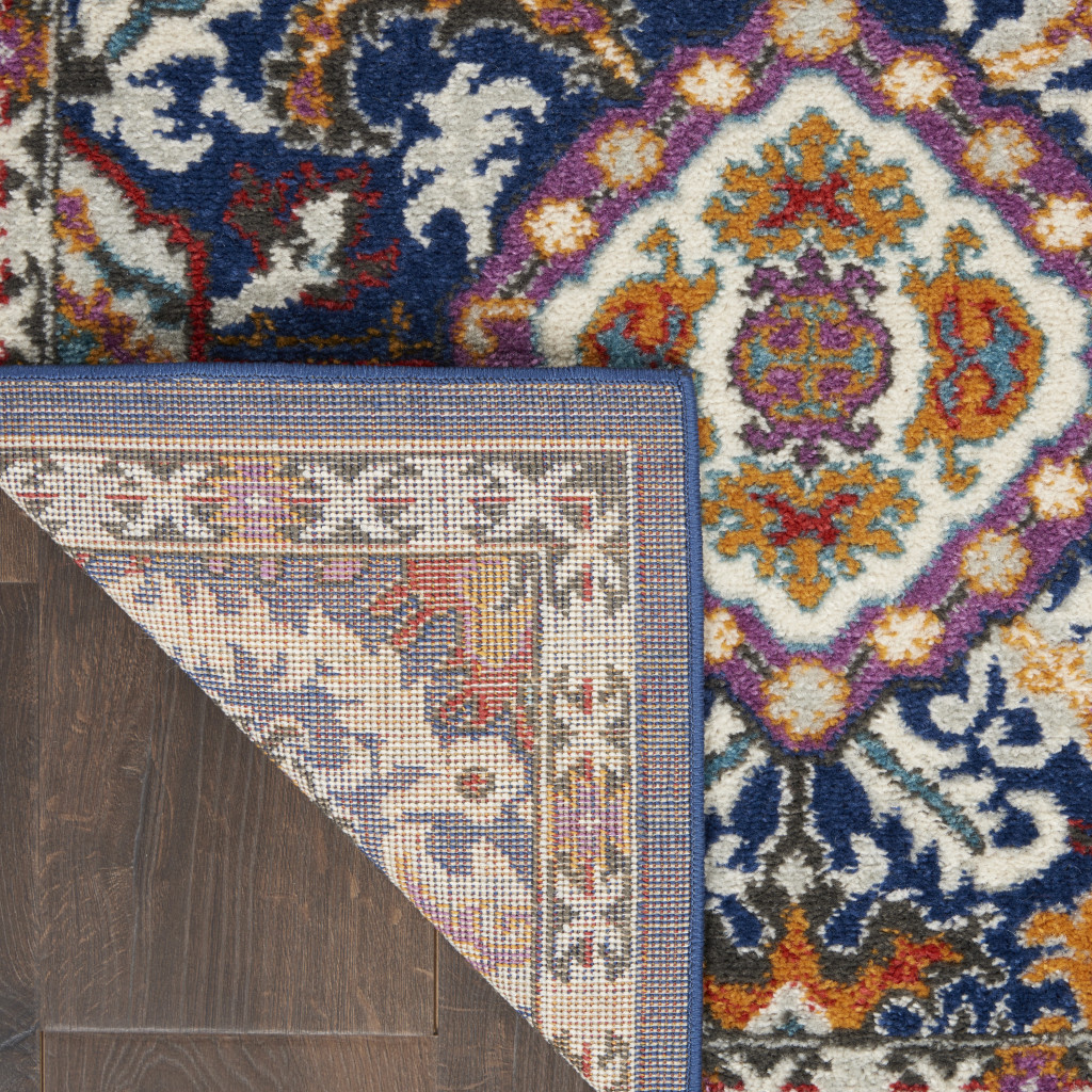 8" Blue And Ivory Power Loom Runner Rug