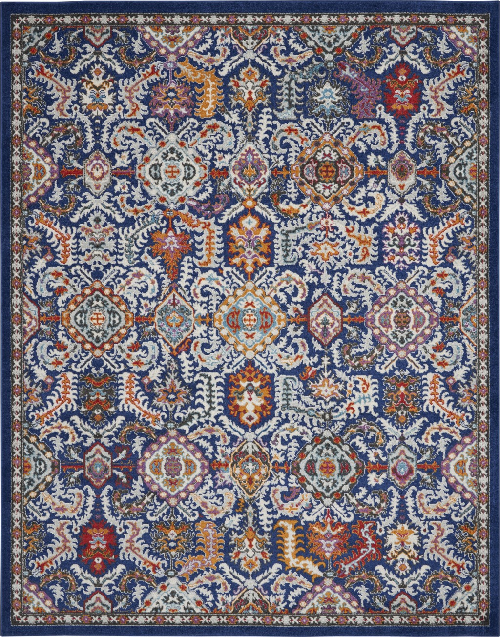 8' X 10' Blue And Ivory Power Loom Area Rug-385642-1
