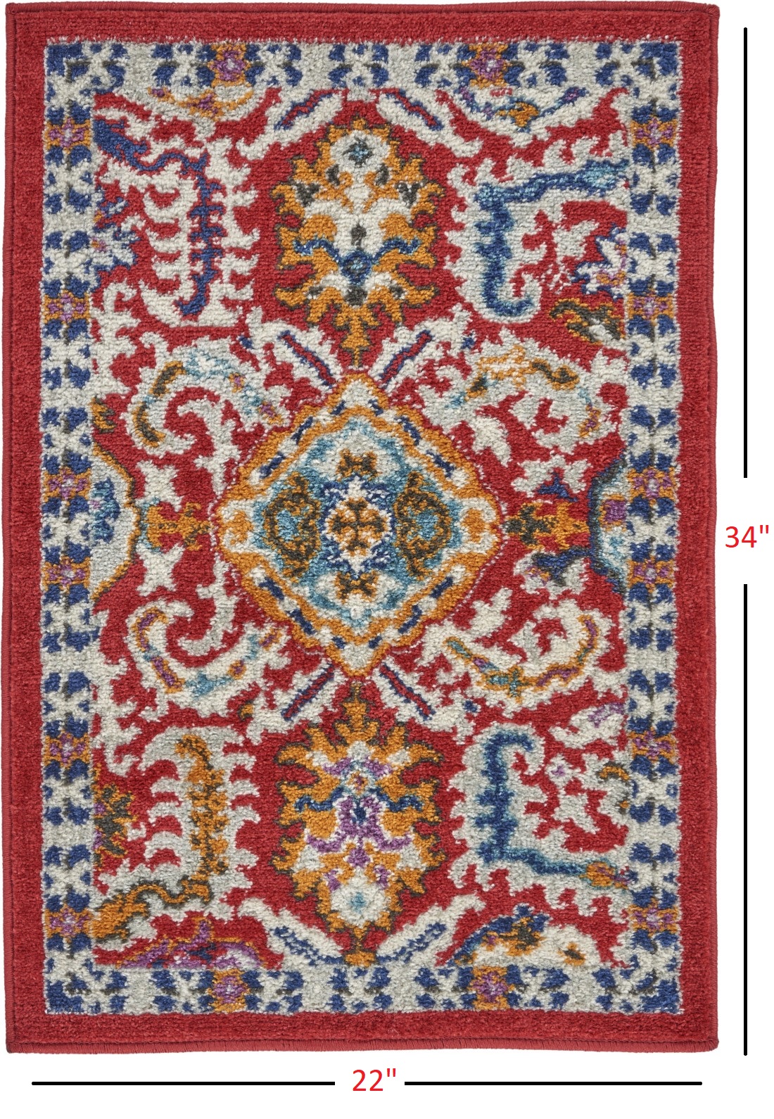 2" X 3" Red And Ivory Damask Power Loom Area Rug