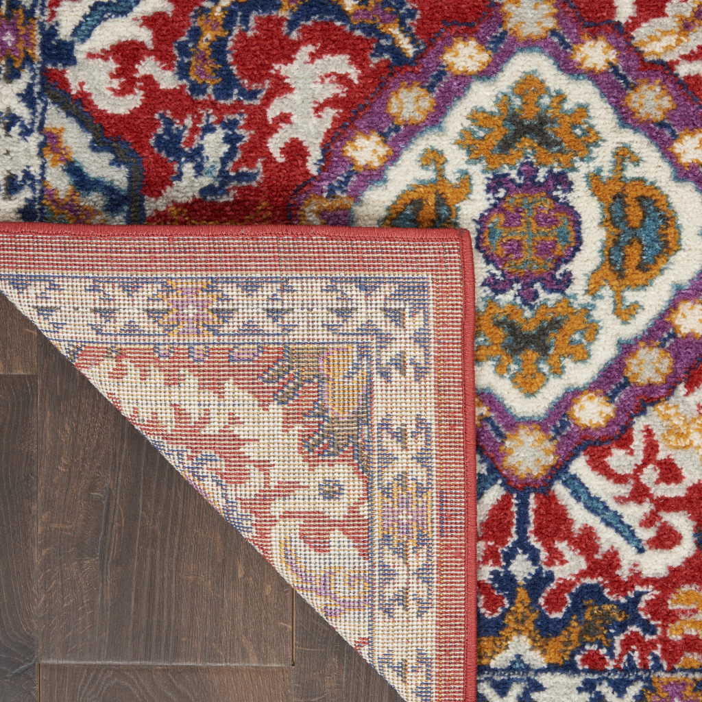 2" X 3" Red And Ivory Damask Power Loom Area Rug