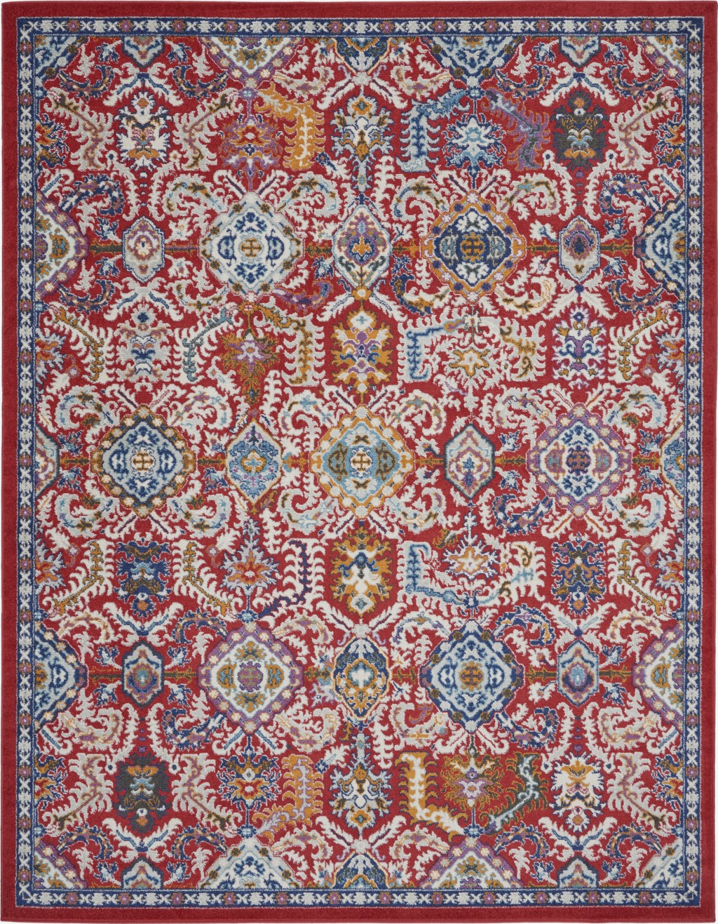 8' X 10' Red And Ivory Damask Power Loom Area Rug-385647-1