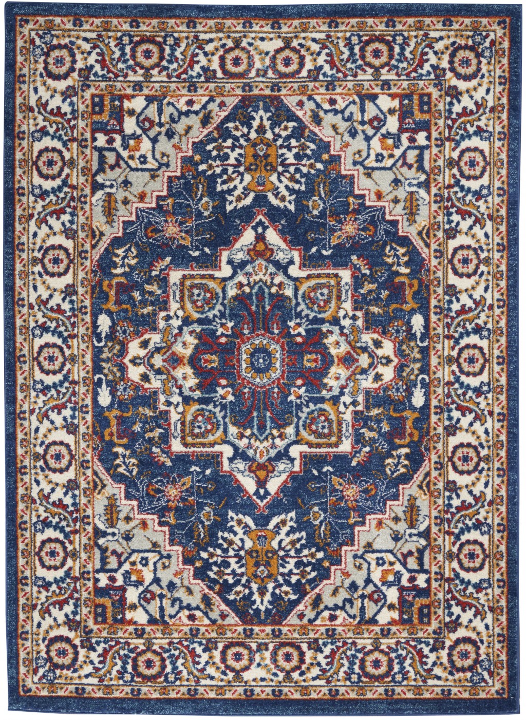 4' X 6' Blue And Ivory Power Loom Area Rug-385650-1