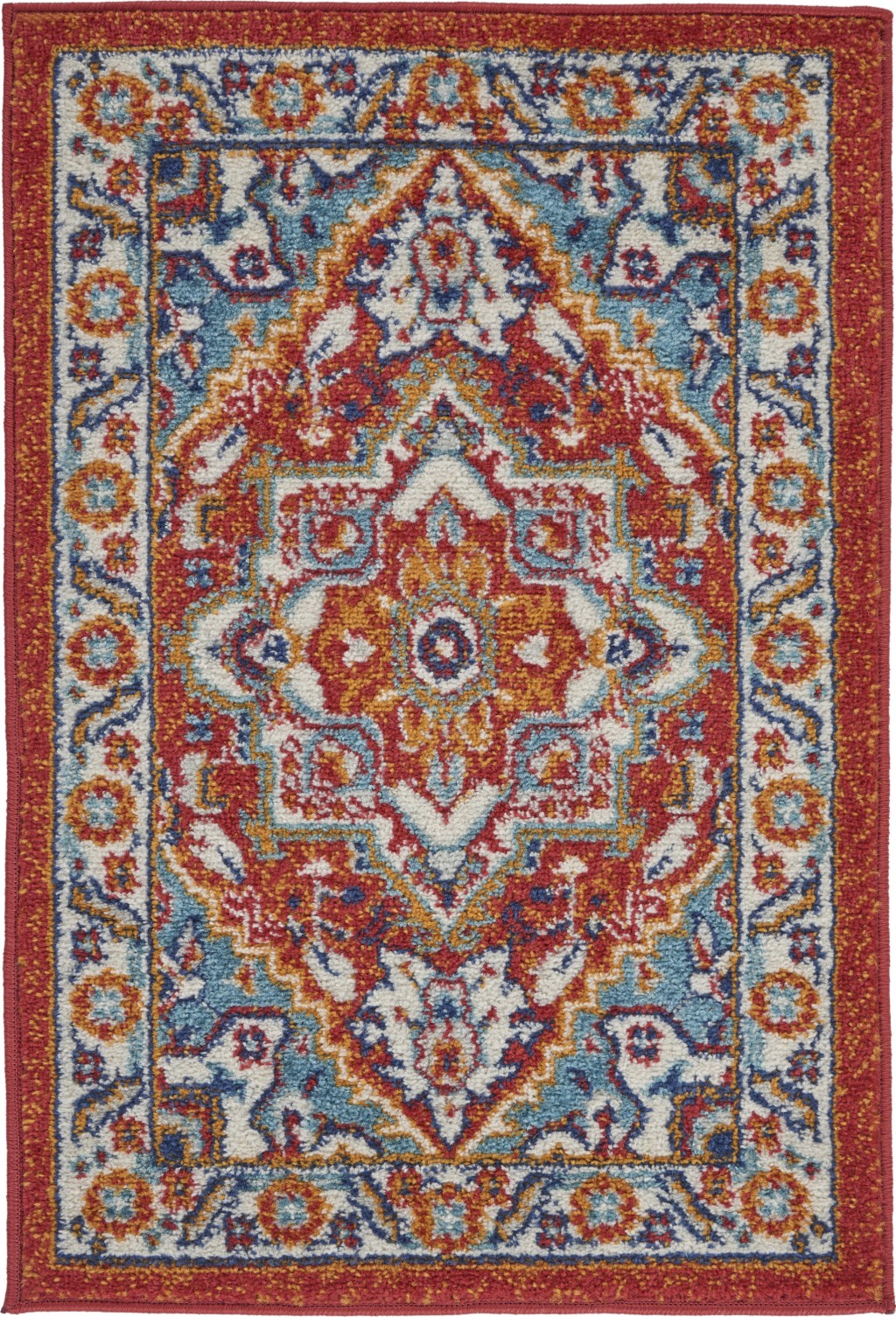 2' X 3' Red And Ivory Power Loom Area Rug-385653-1