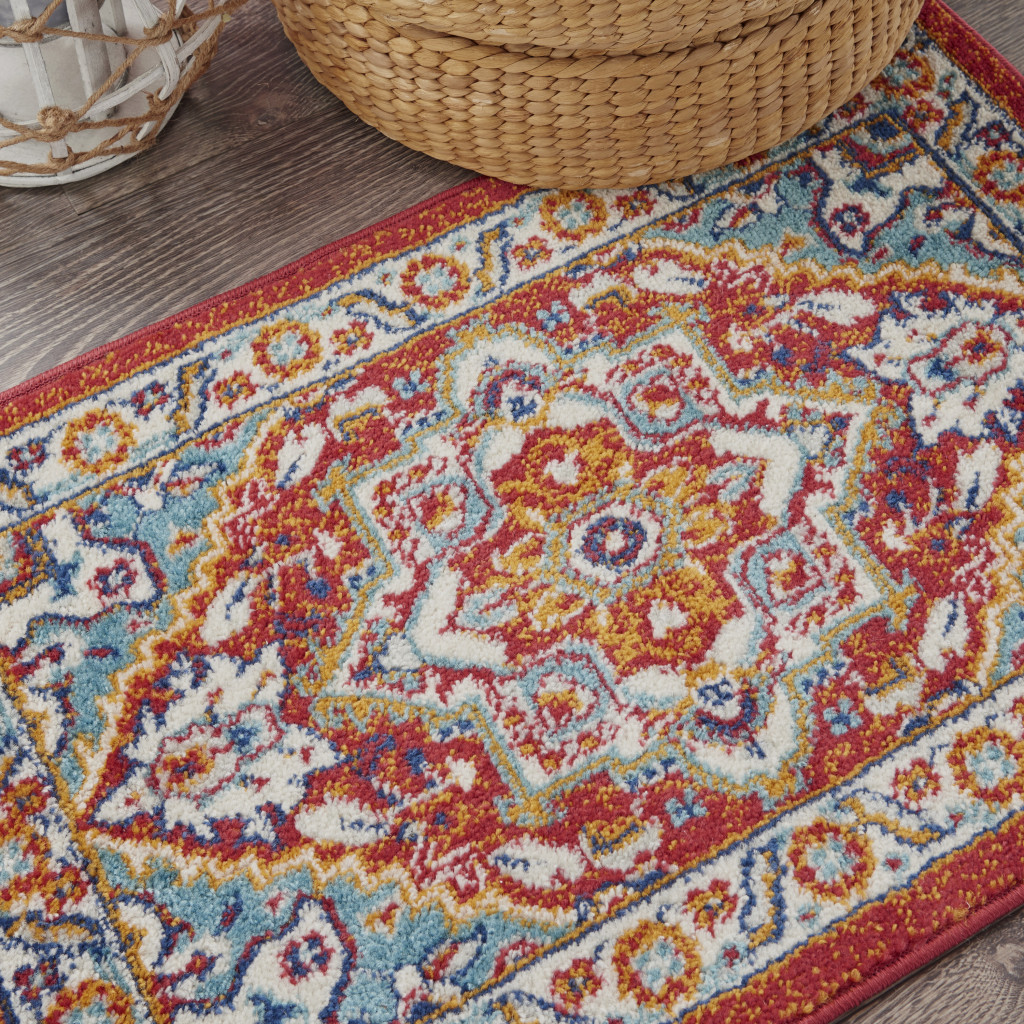 2" X 3" Red And Ivory Power Loom Area Rug