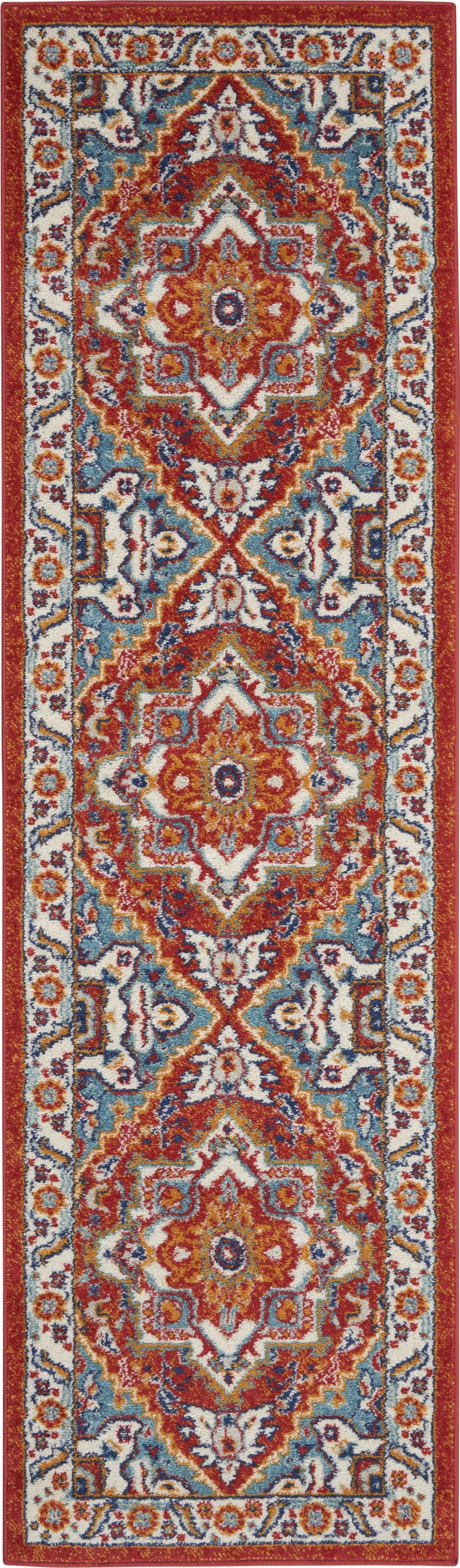 8' Red And Ivory Power Loom Runner Rug-385654-1