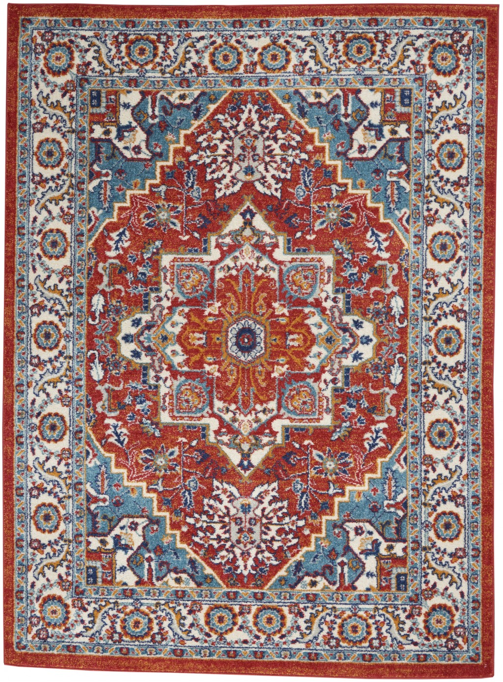 5' X 7' Red And Ivory Power Loom Area Rug-385656-1
