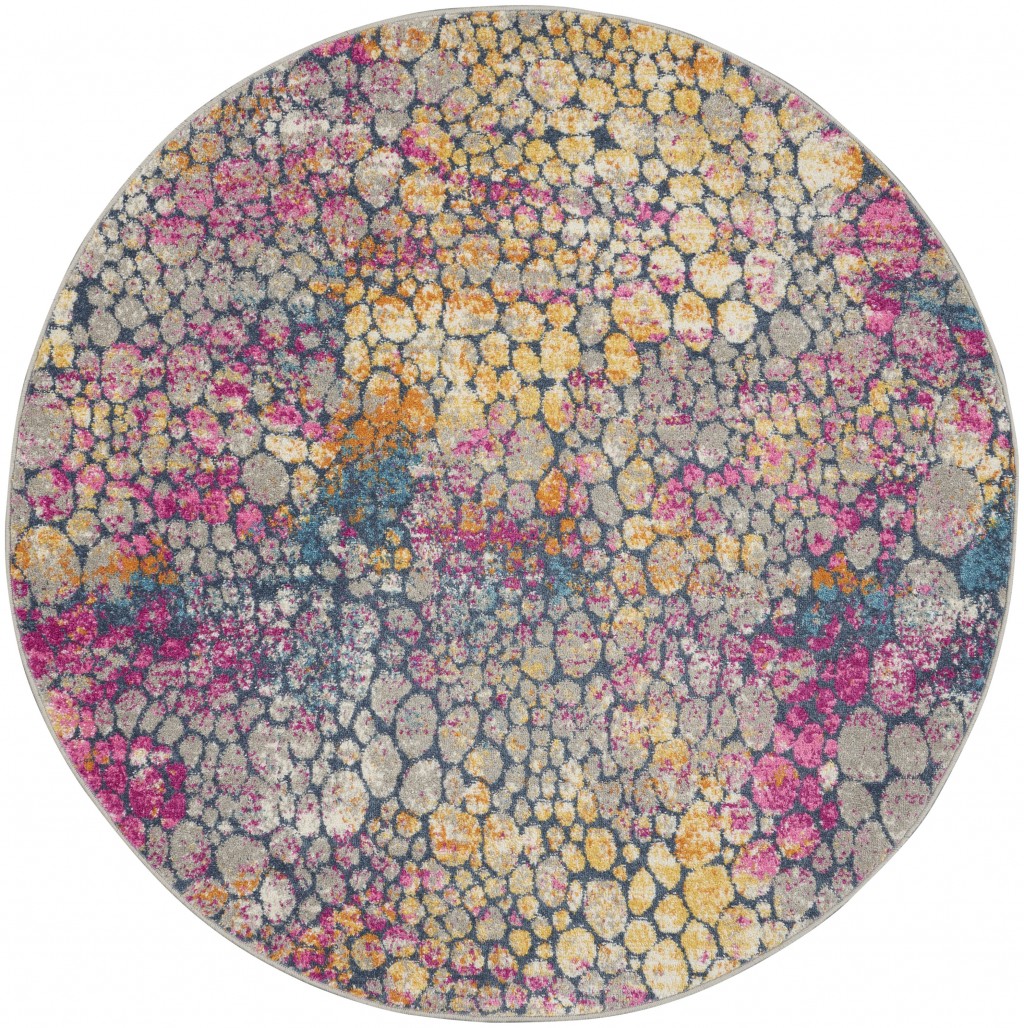 5' Pink And Ivory Round Coral Power Loom Area Rug-385665-1